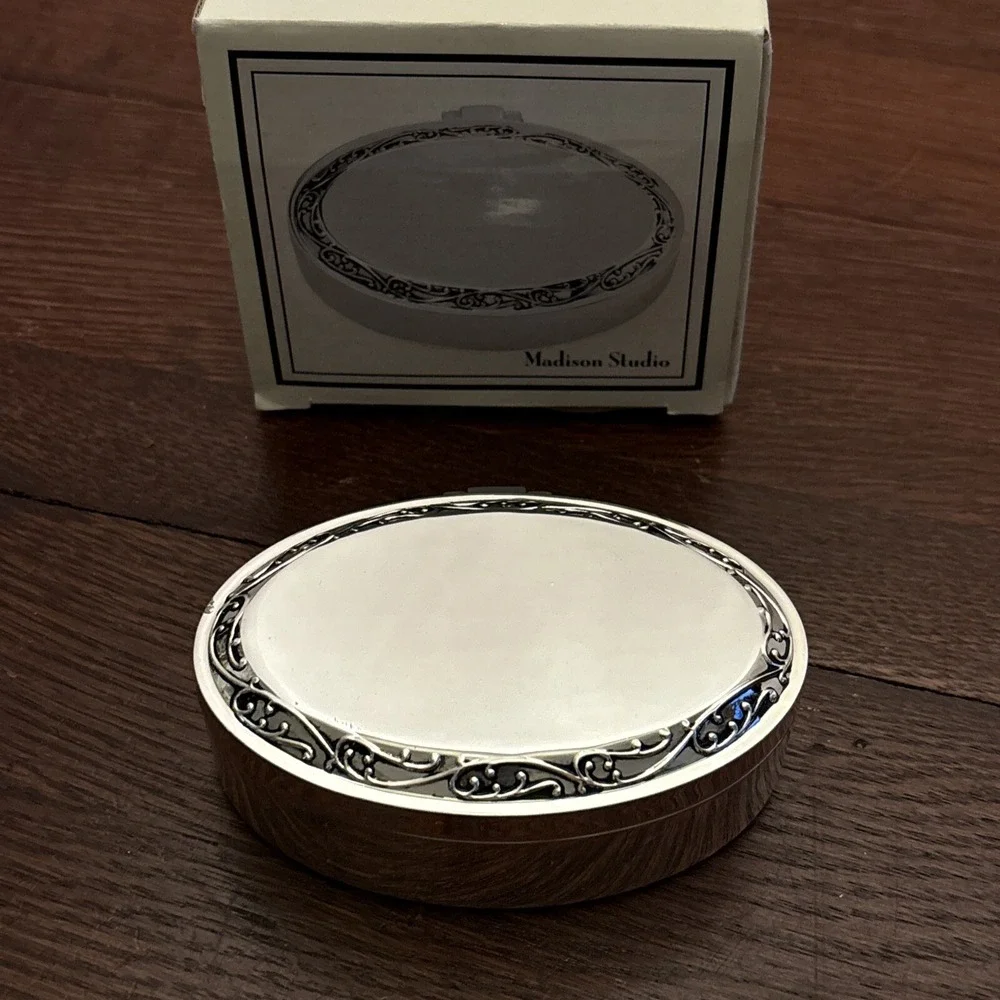 Madison Studio Silver Plated Engraveable Oval Shaped Trinket Jewelry Box